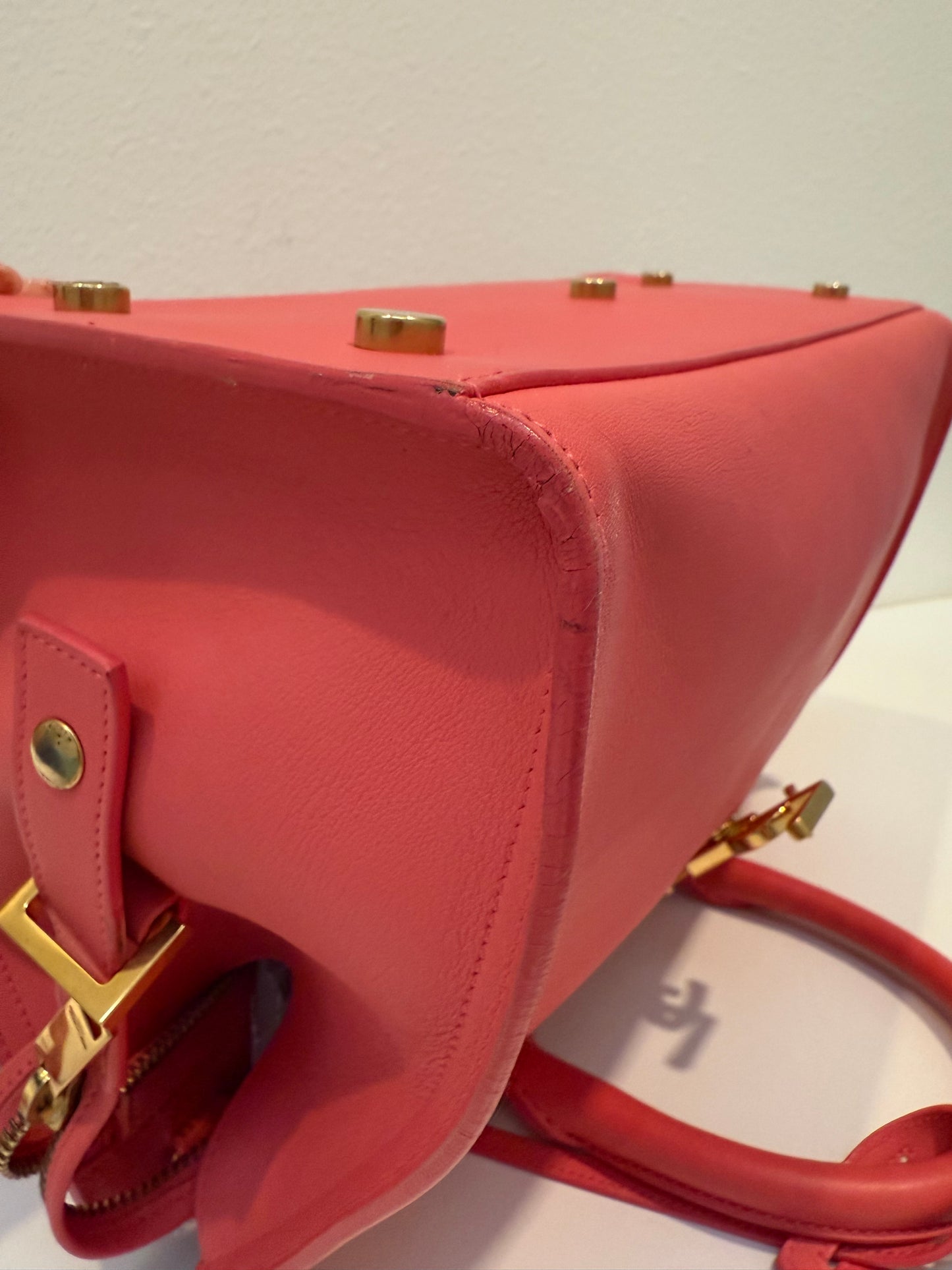 YSL Saint Laurent Pink Leather Cabas Satchel Shoulder Bag