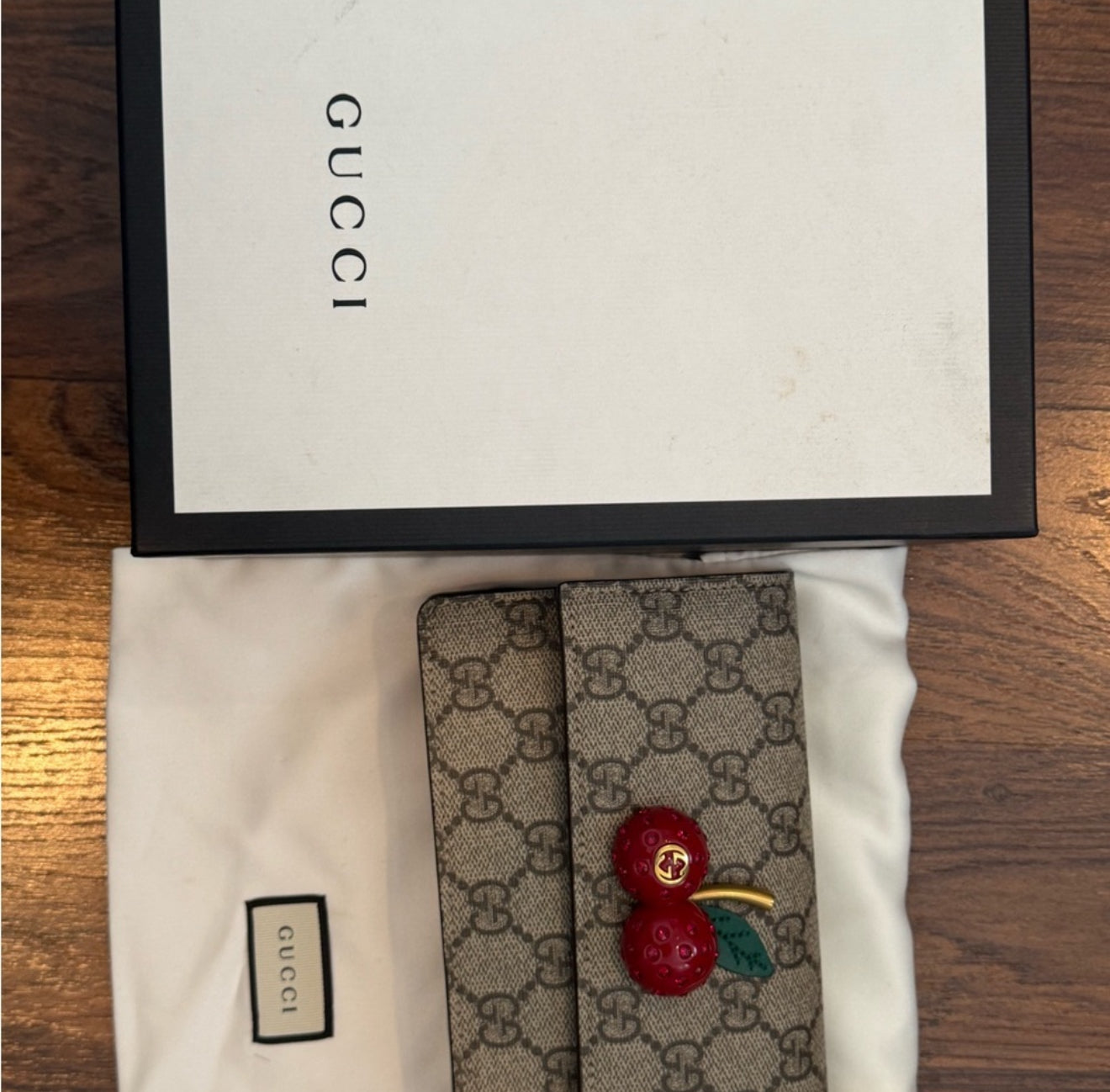 NEW Limited Edition Gucci Cherries Wallet on Chain GG Coated Canvas WOC