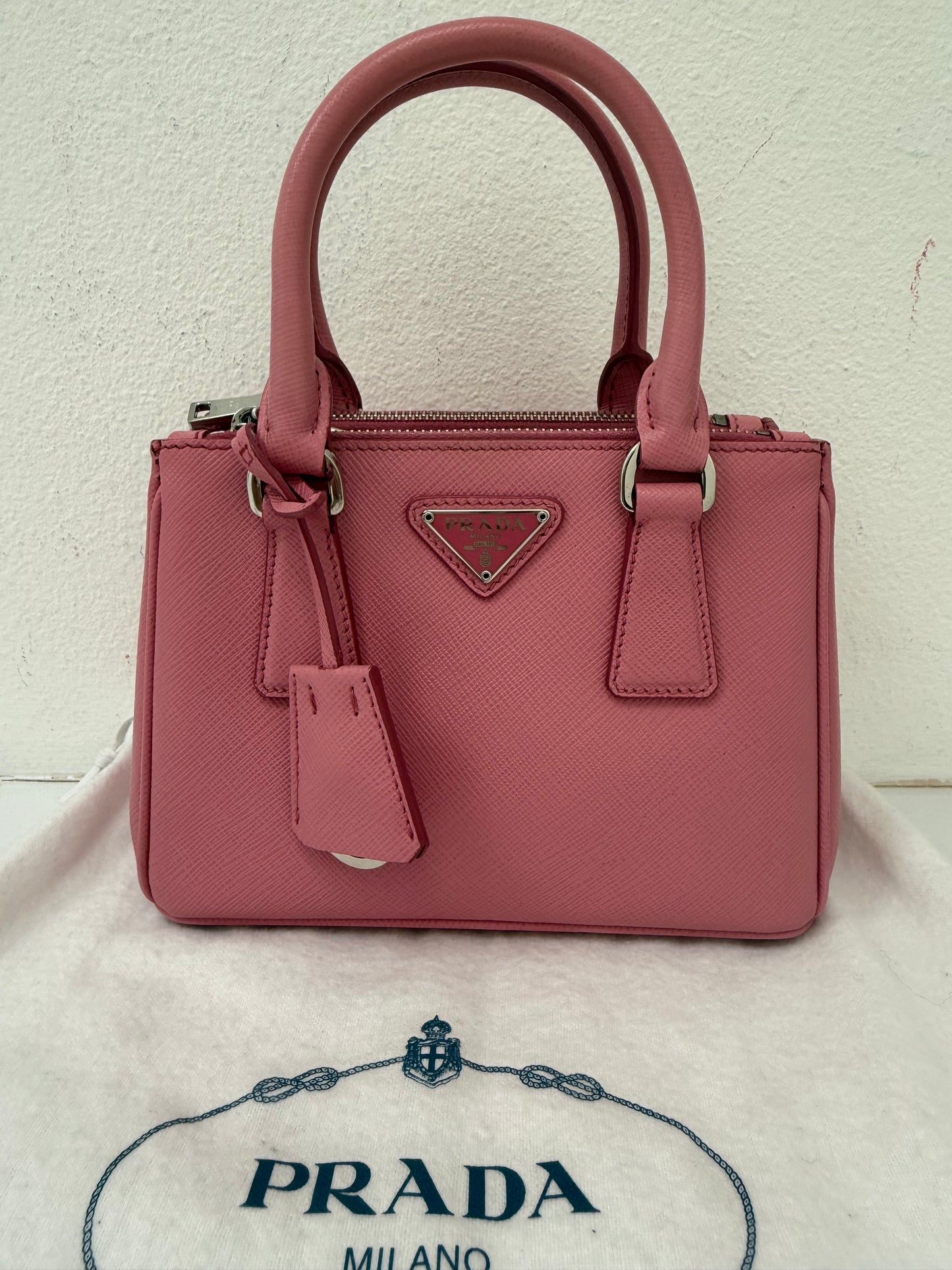 Prada Light Pink Mini Galleria Saffiano Leather Shoulder Crossbody Satchel Bag
