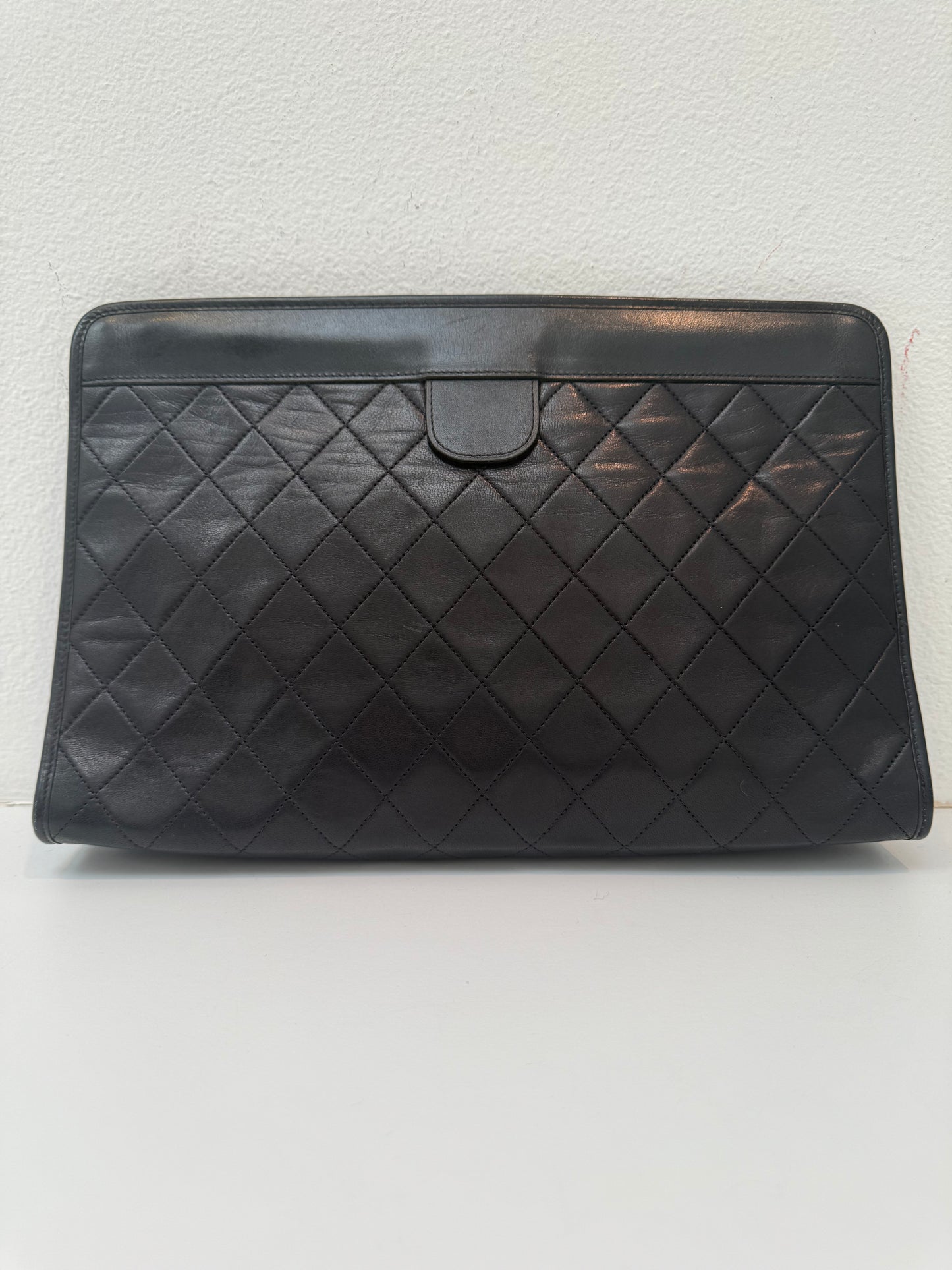 RARE Chanel Black Lambskin Vintage 24K Plated Golden Hardware Clutch Handbag