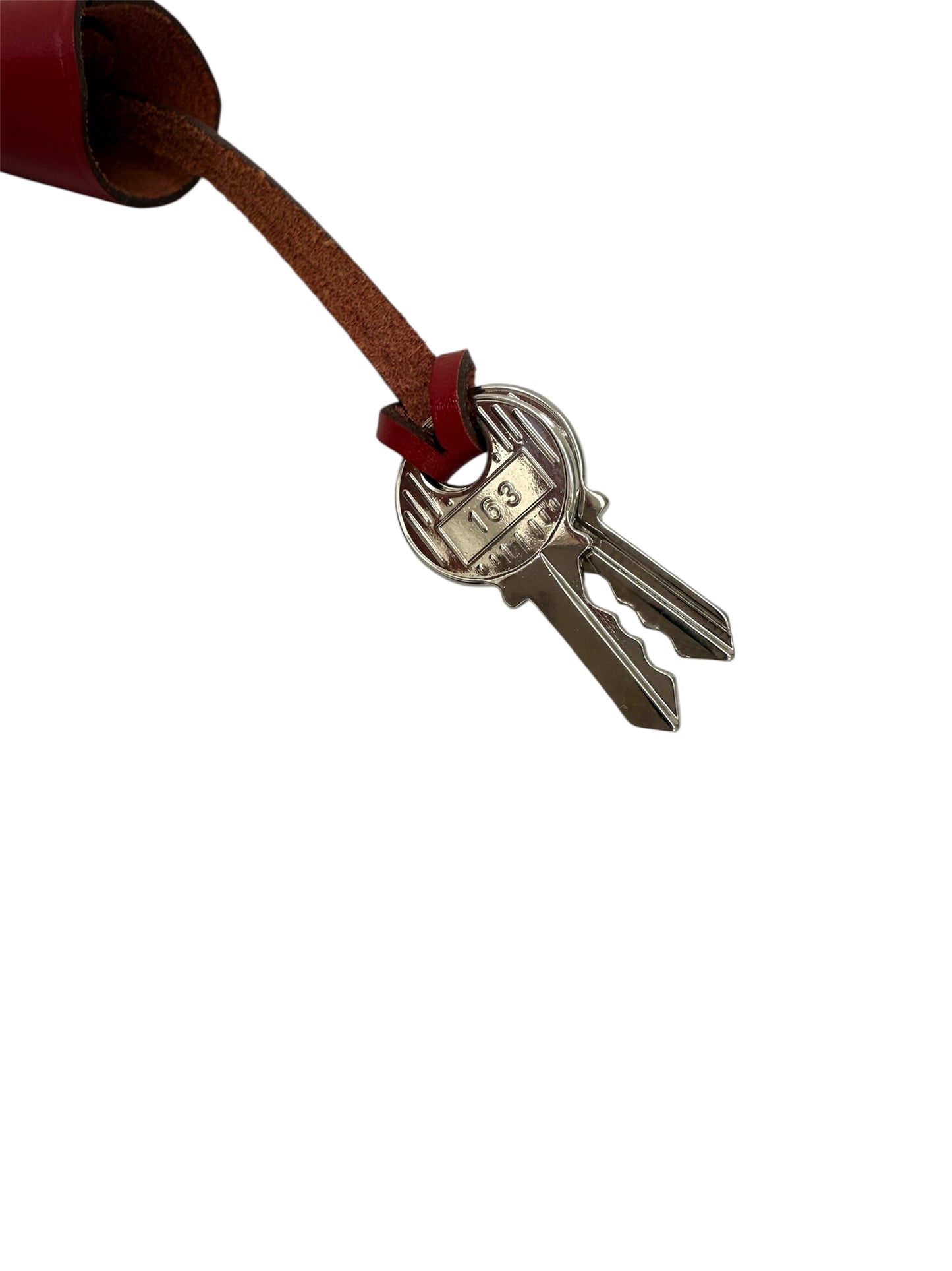 NEW HERMES Red Leather Clochette for Kelly or Birkin, Lock & 2 Keys Set with dust bag