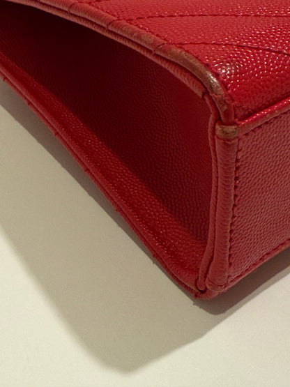 SAINT LAURENT YSL Red Grain De Poudre Matelasse Chevron Large Monogram Bag