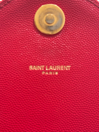 SAINT LAURENT YSL Red Grain De Poudre Matelasse Chevron Large Monogram Bag