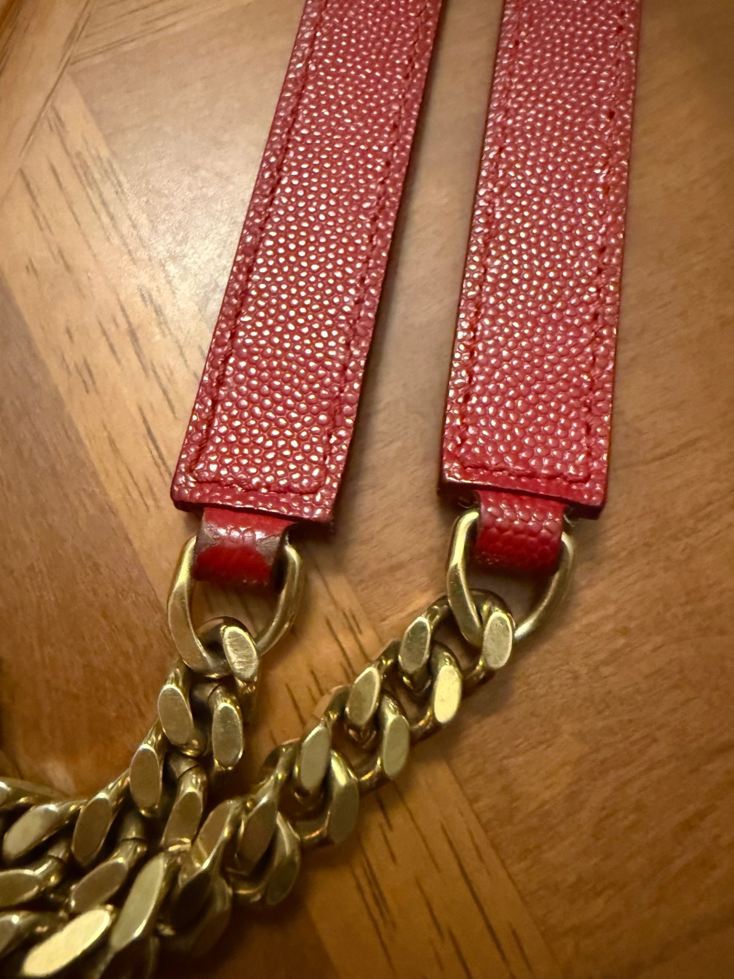 SAINT LAURENT YSL Red Grain De Poudre Matelasse Chevron Large Monogram Bag