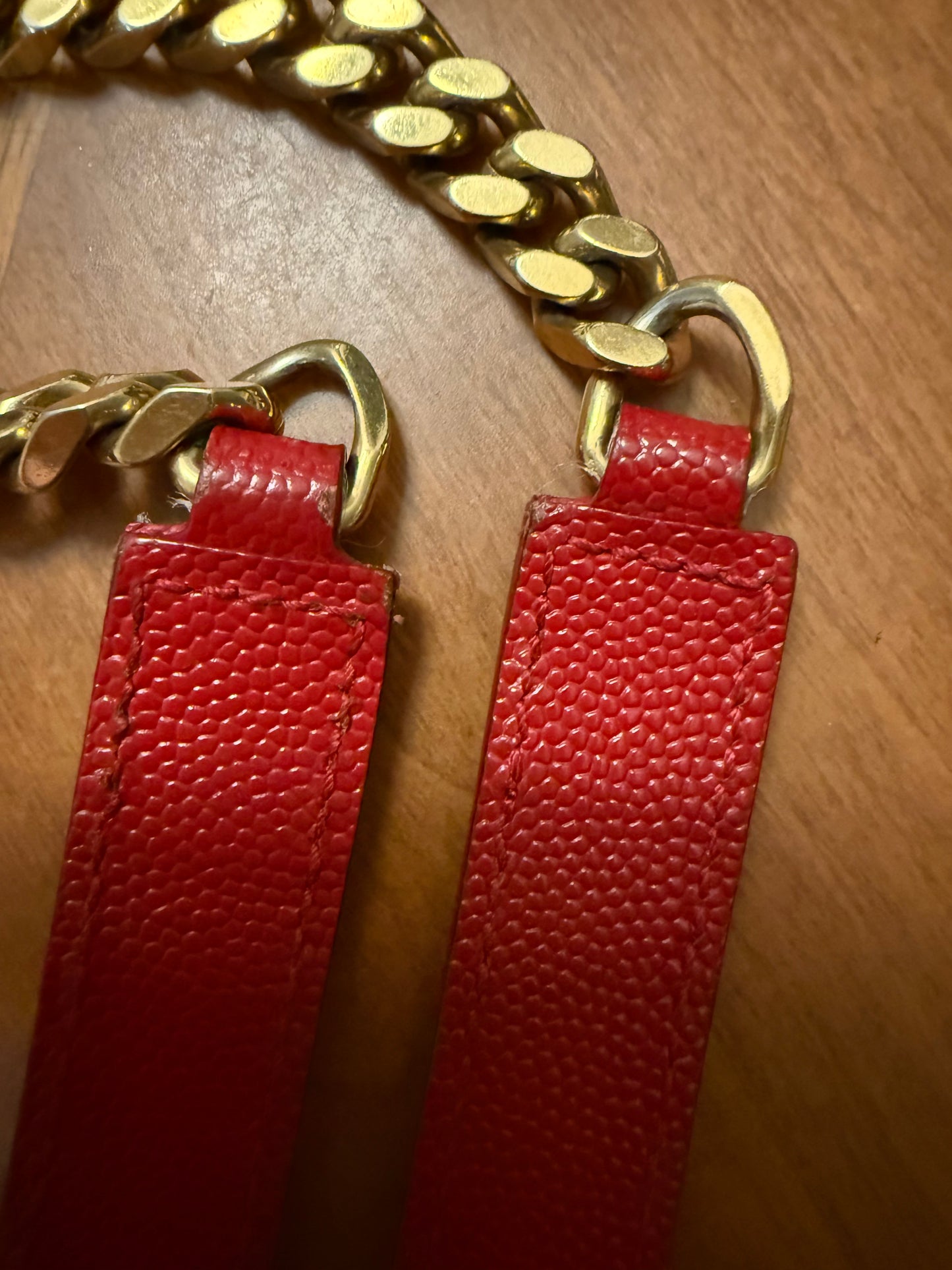 SAINT LAURENT YSL Red Grain De Poudre Matelasse Chevron Large Monogram Bag