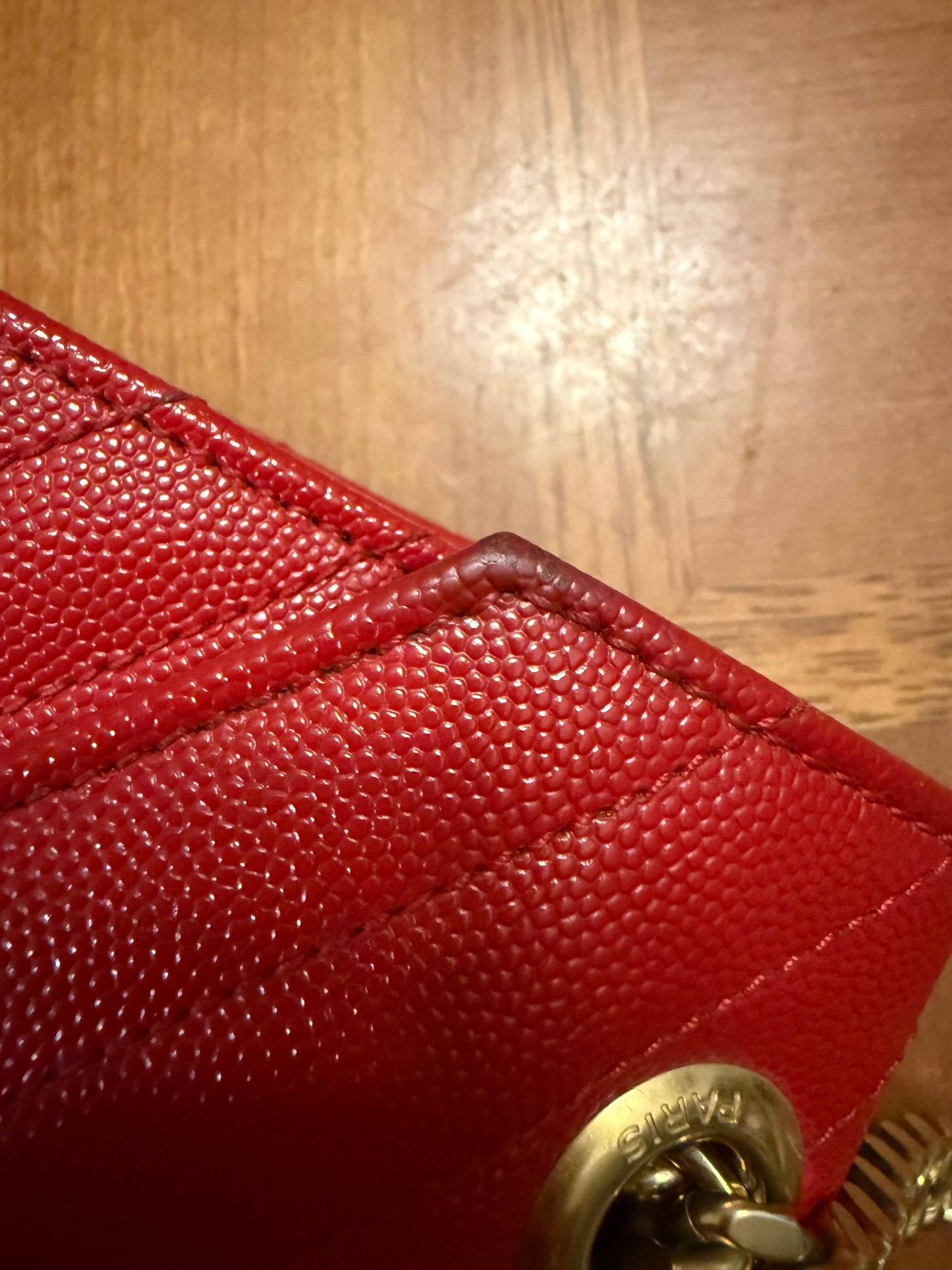 SAINT LAURENT YSL Red Grain De Poudre Matelasse Chevron Large Monogram Bag
