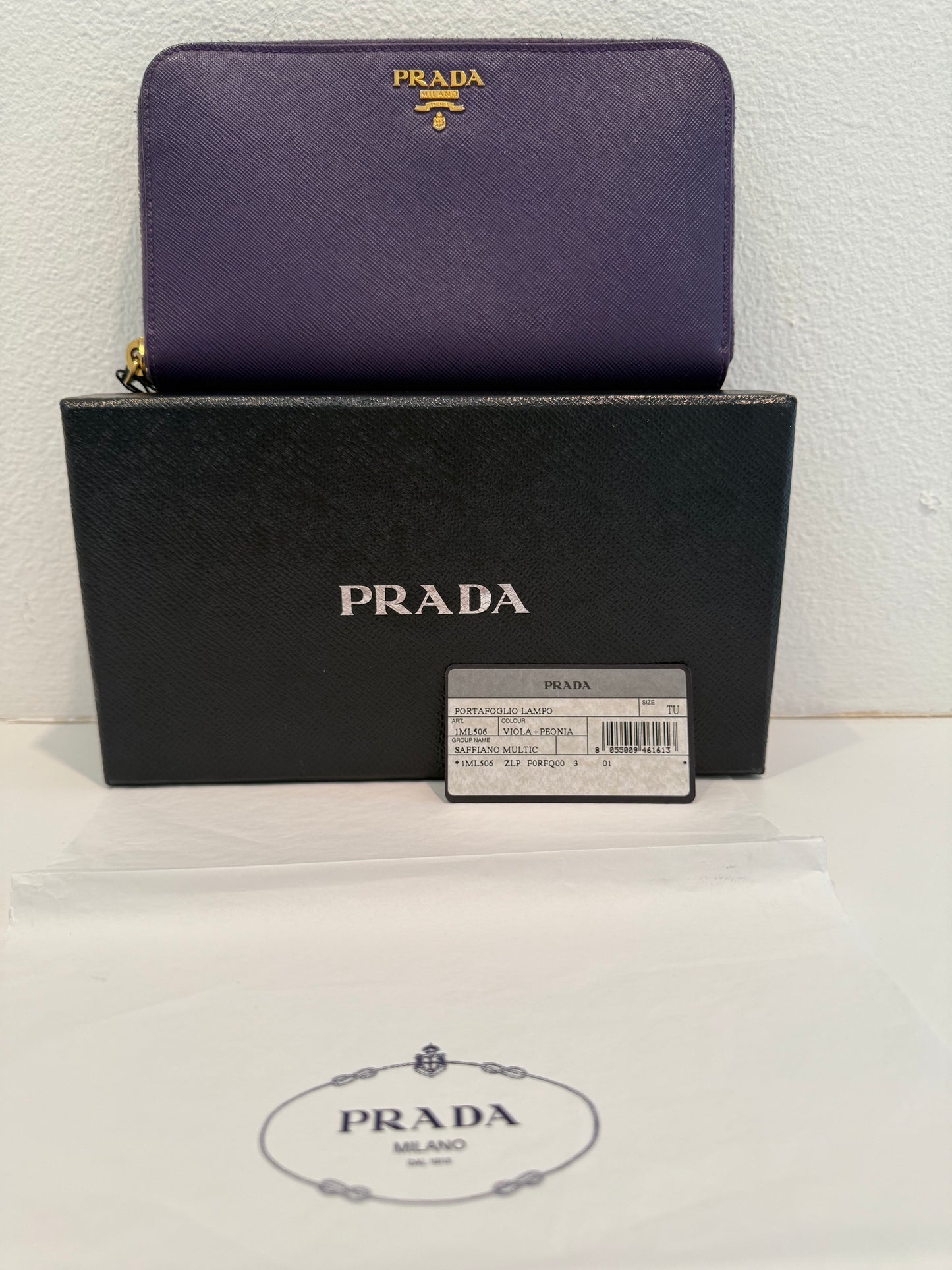 PRADA Long Zip Around Portafoglio Lampo Saffiano Leather Large Wallet