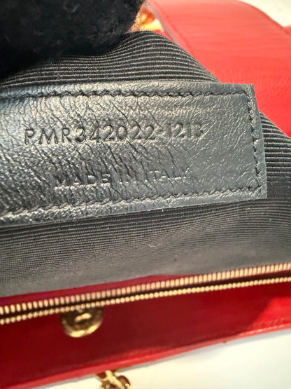 YVES SAINT LAURENT Red Quilted Grained Leather Monogram Chain Cassandra Tote Bag