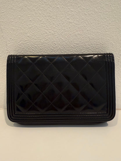 Chanel Le Boy Black Pearlescent Quilted Leather w Gold WOC Wallet on Chain Bag