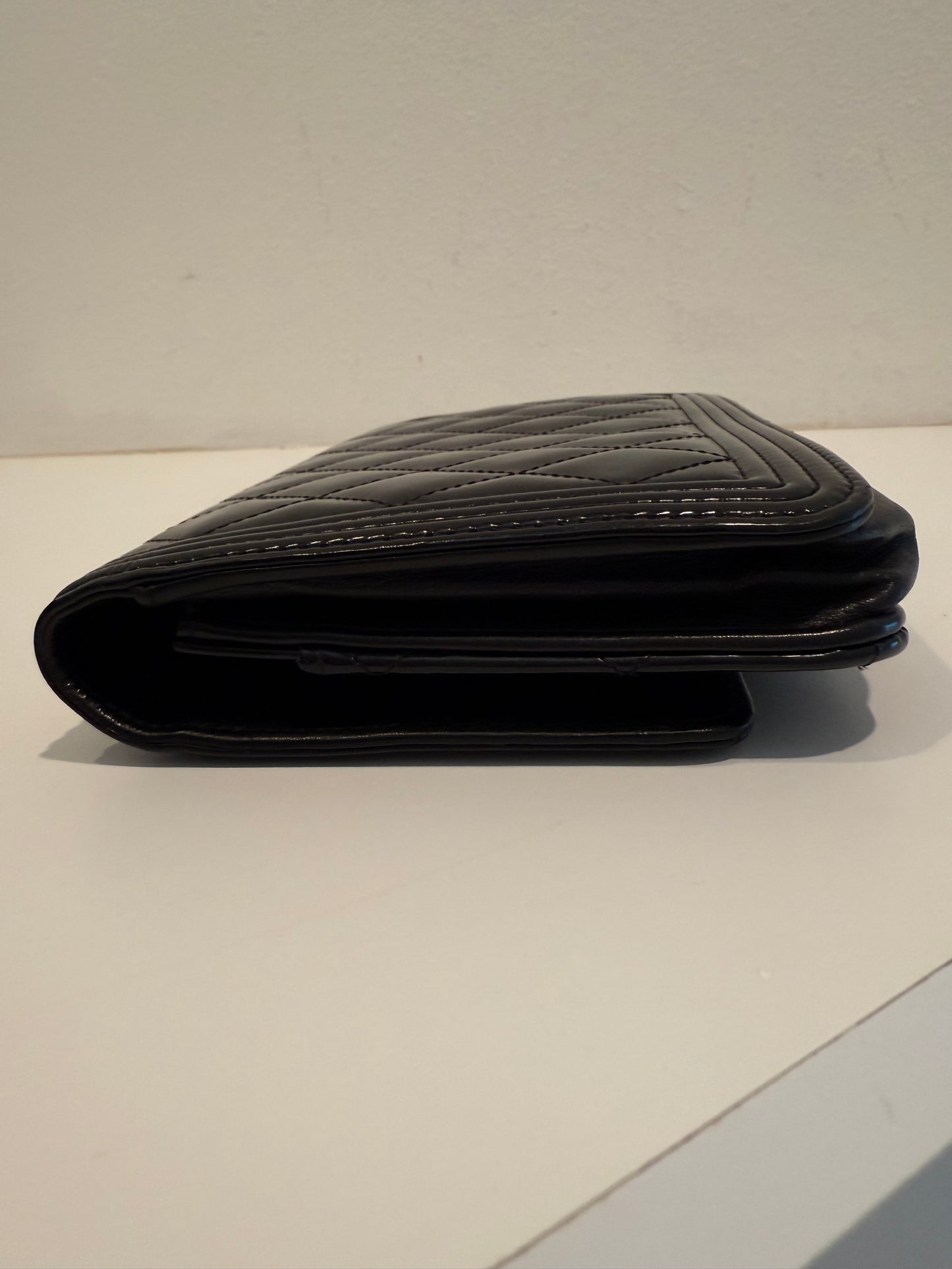 Chanel Le Boy Black Pearlescent Quilted Leather w Gold WOC Wallet on Chain Bag