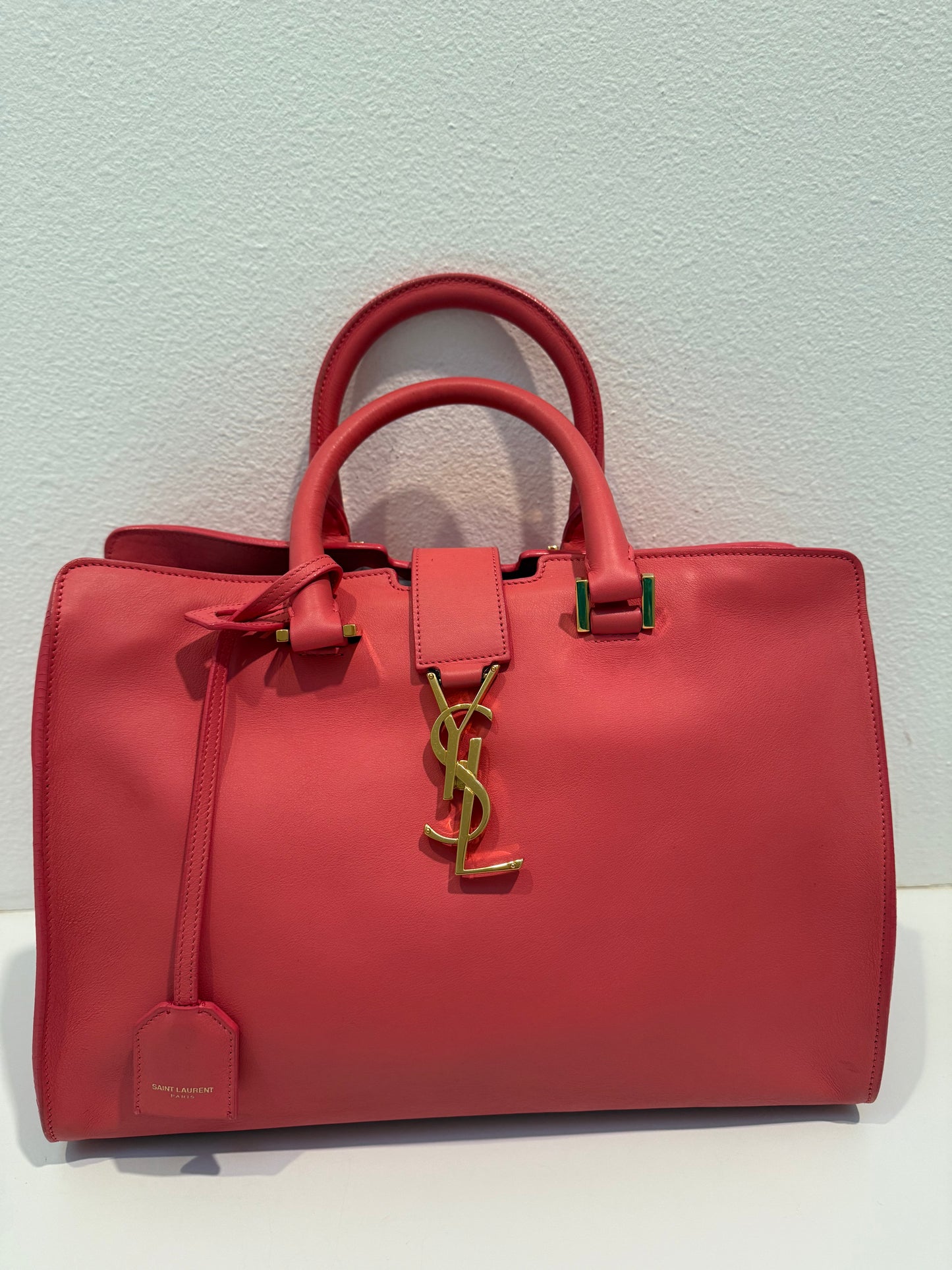 YSL Saint Laurent Pink Leather Cabas Satchel Shoulder Bag