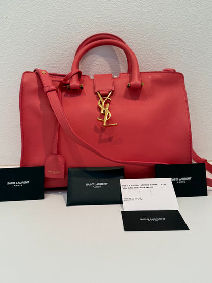YSL Saint Laurent Pink Leather Cabas Satchel Shoulder Bag