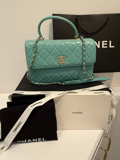 CHANEL Turquoise Lambskin Quilted Small Trendy CC Dual Handle Flap Bag