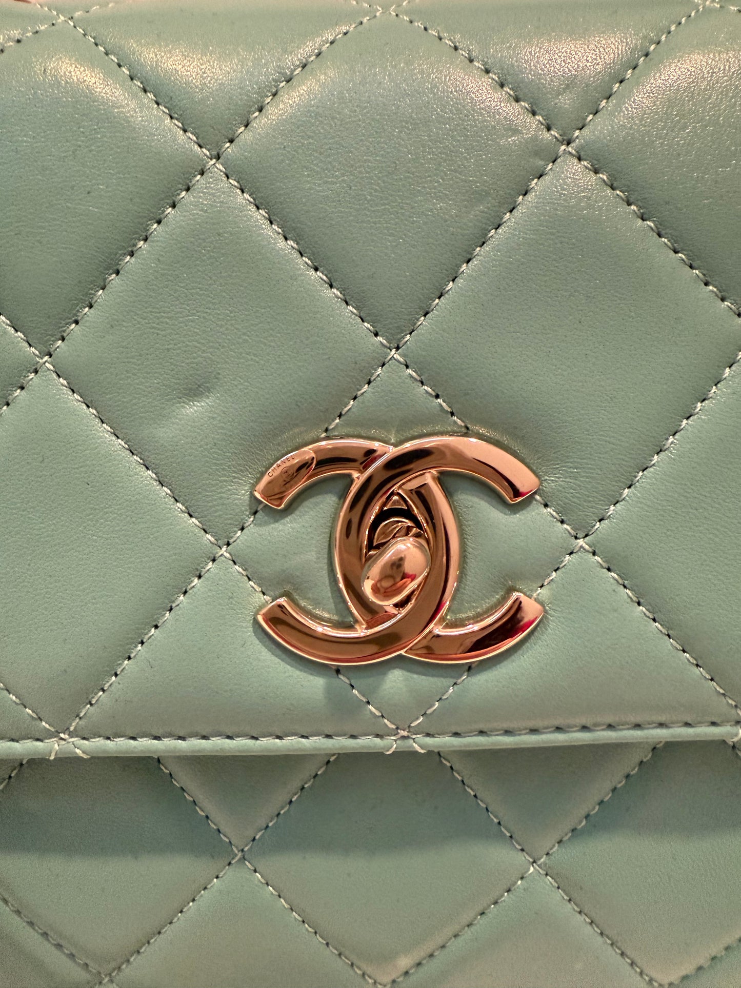 CHANEL Turquoise Lambskin Quilted Small Trendy CC Dual Handle Flap Bag