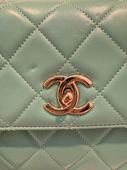 CHANEL Turquoise Lambskin Quilted Small Trendy CC Dual Handle Flap Bag