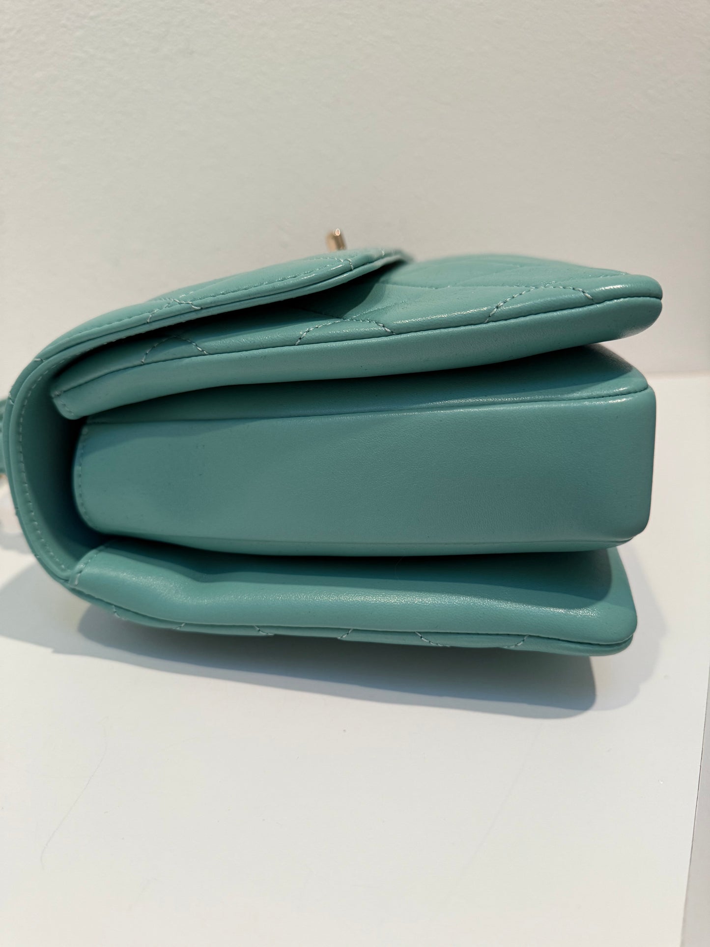 CHANEL Turquoise Lambskin Quilted Small Trendy CC Dual Handle Flap Bag