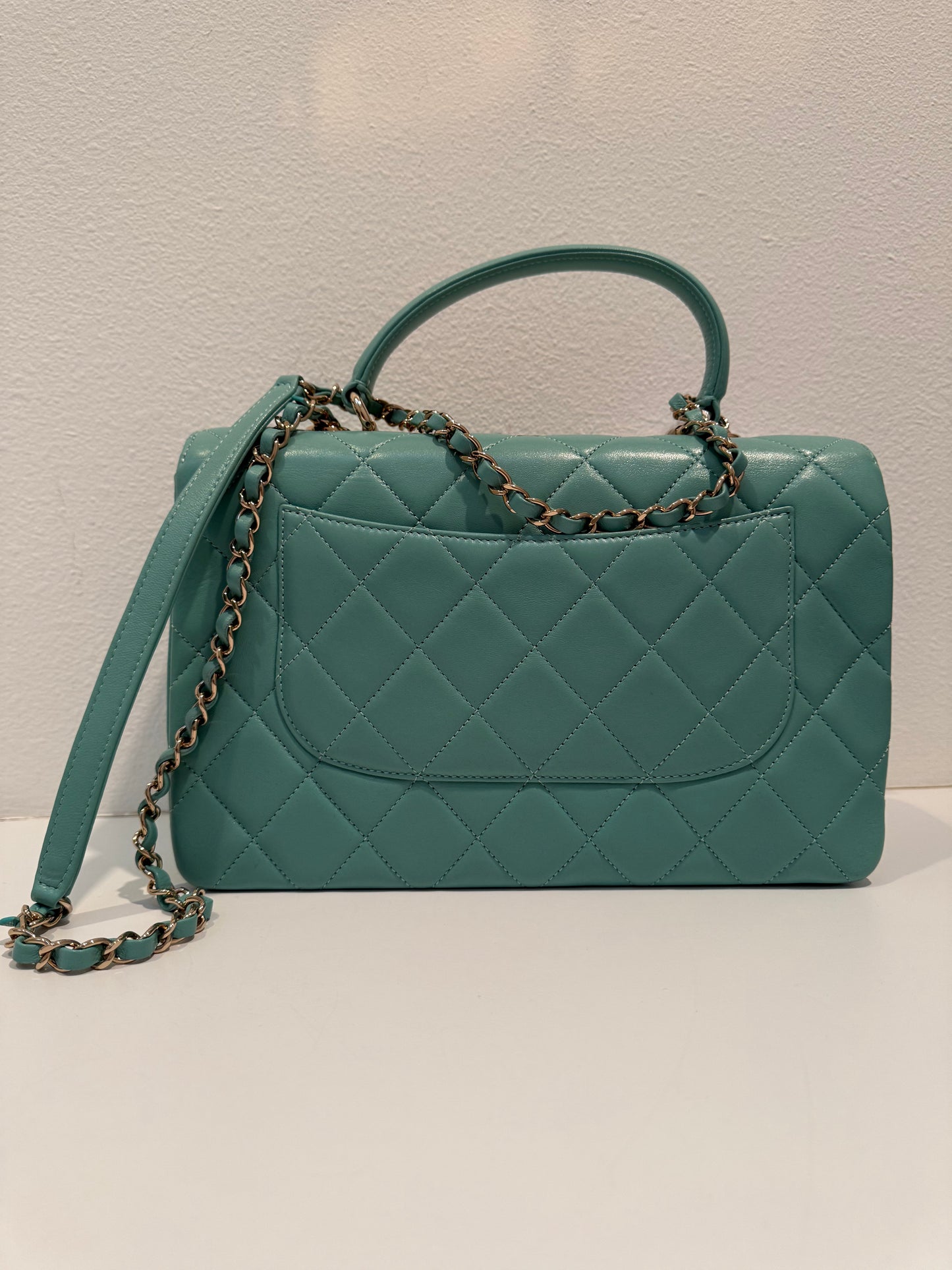 CHANEL Turquoise Lambskin Quilted Small Trendy CC Dual Handle Flap Bag