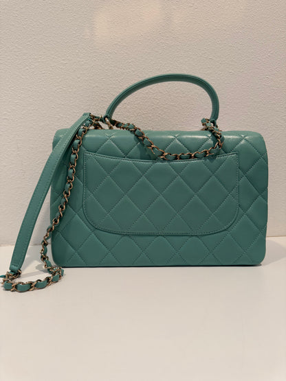 CHANEL Turquoise Lambskin Quilted Small Trendy CC Dual Handle Flap Bag