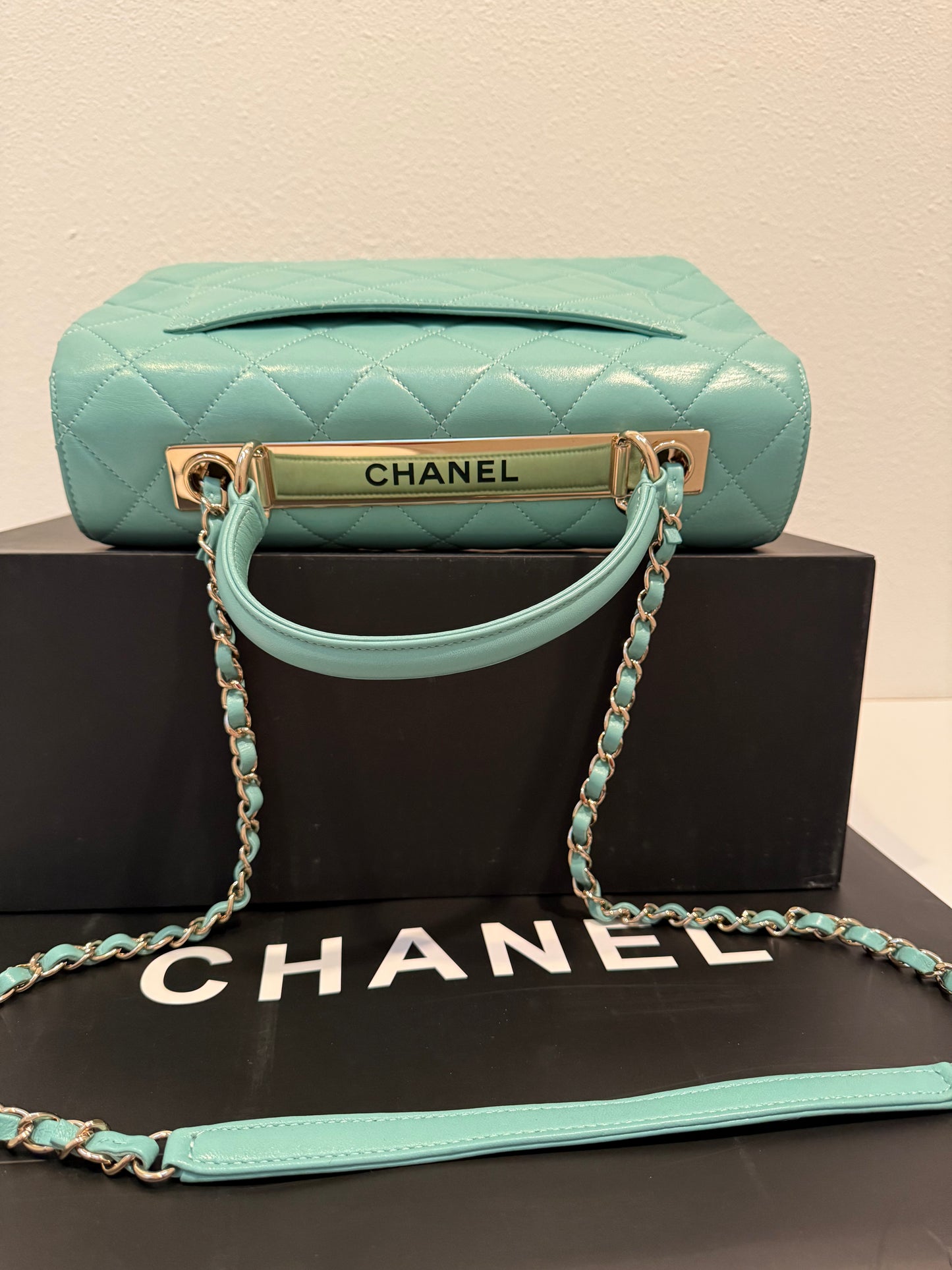 CHANEL Turquoise Lambskin Quilted Small Trendy CC Dual Handle Flap Bag
