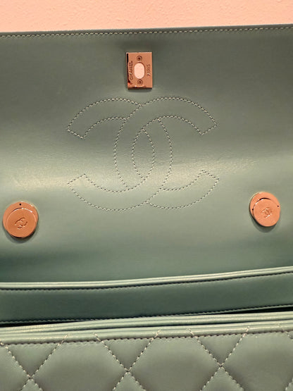 CHANEL Turquoise Lambskin Quilted Small Trendy CC Dual Handle Flap Bag