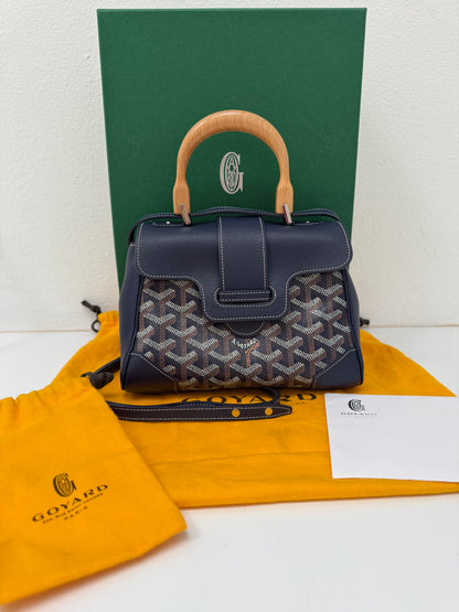 Goyard Saigon Souple Mini Bag Navy Blue Goyardine Palladium Top Handle Bag