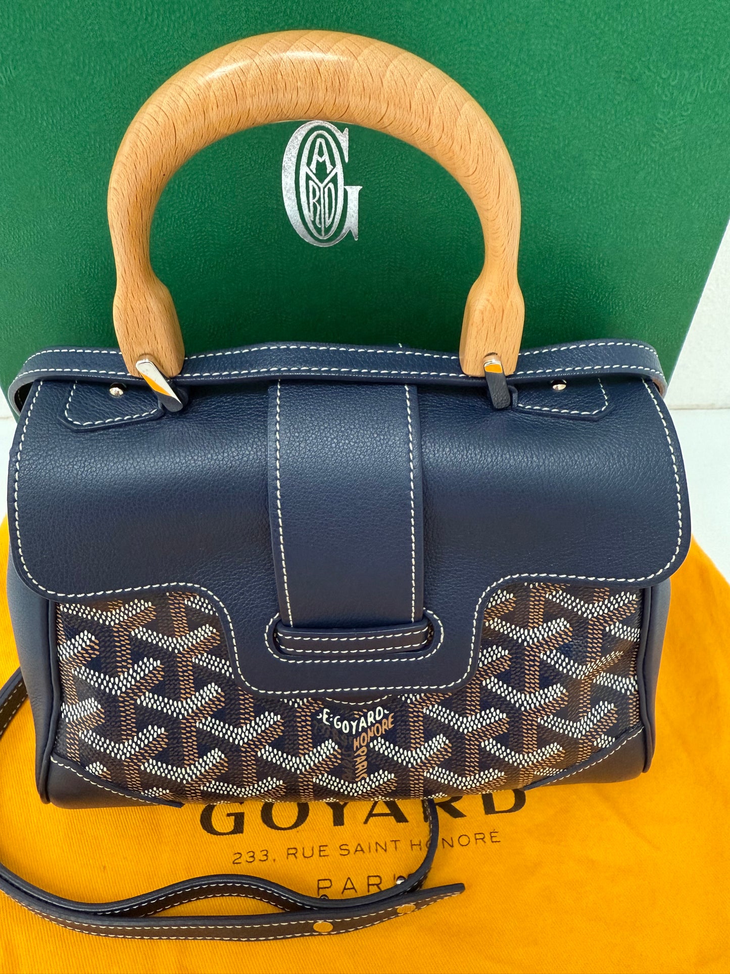 Goyard Saigon Souple Mini Bag Navy Blue Goyardine Palladium Top Handle Bag