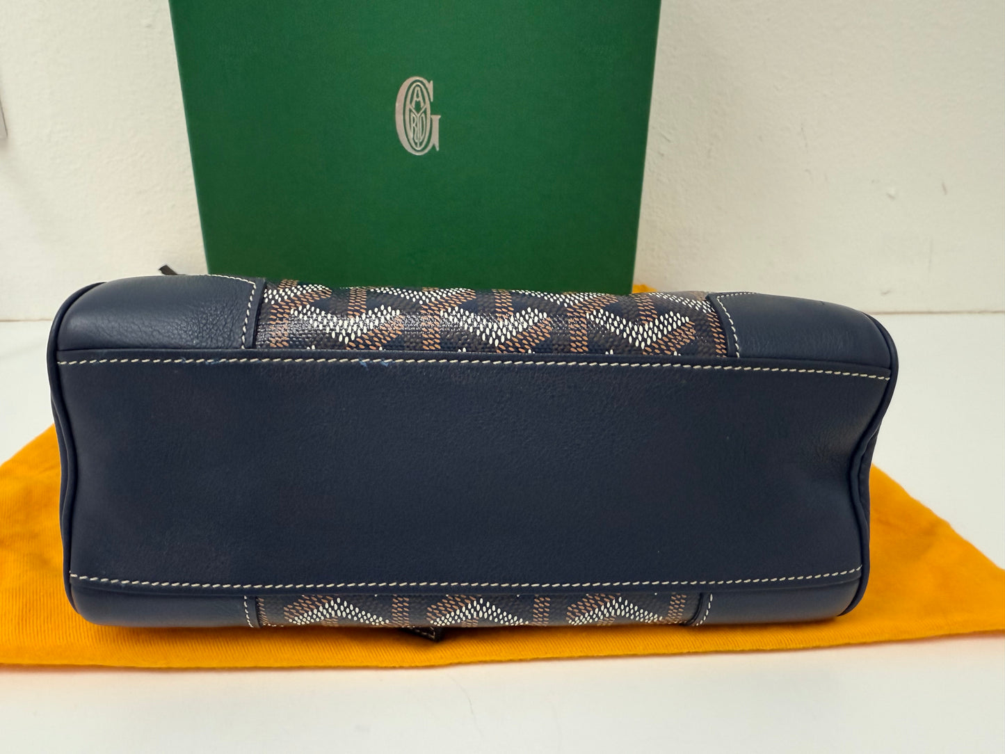 Goyard Saigon Souple Mini Bag Navy Blue Goyardine Palladium Top Handle Bag