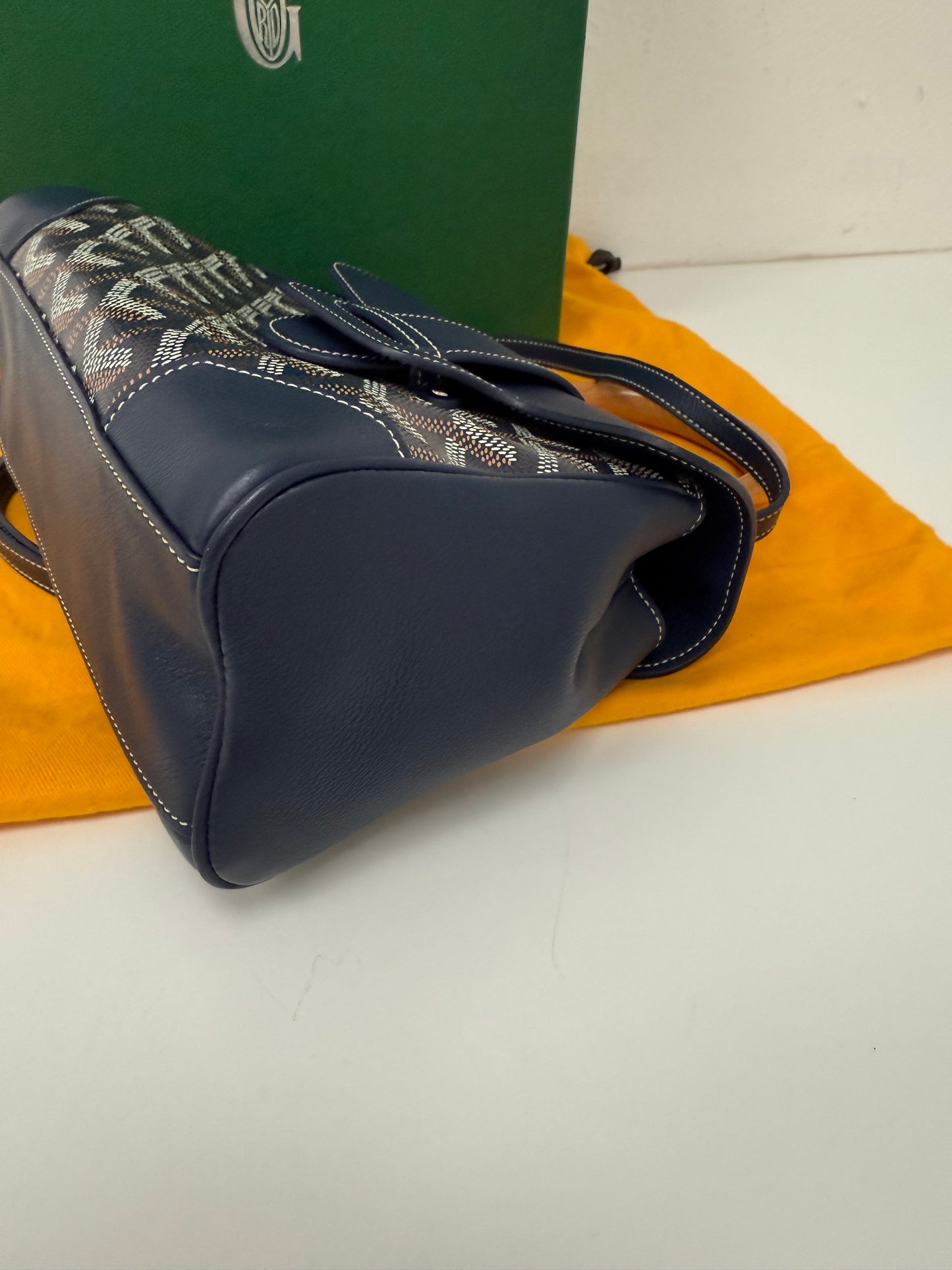 Goyard Saigon Souple Mini Bag Navy Blue Goyardine Palladium Top Handle Bag