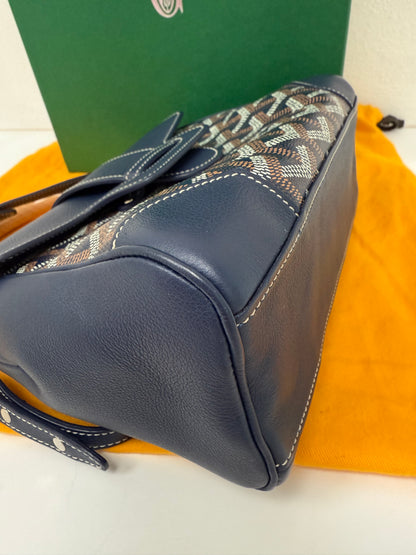 Goyard Saigon Souple Mini Bag Navy Blue Goyardine Palladium Top Handle Bag