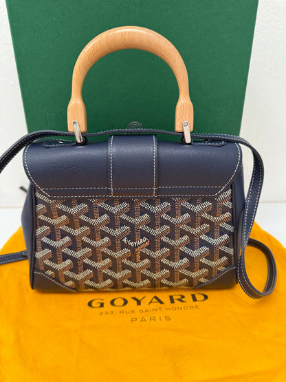 Goyard Saigon Souple Mini Bag Navy Blue Goyardine Palladium Top Handle Bag