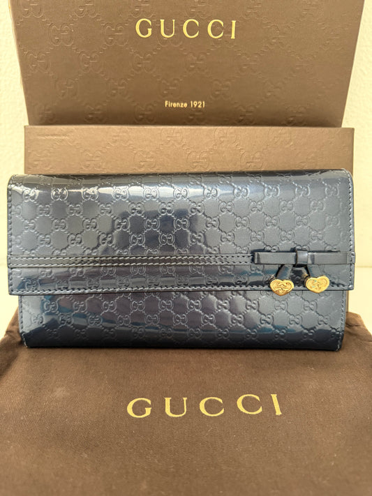 Gucci Navy Guccissima Patent Leather Long Continental Wallet