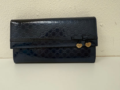 Gucci Navy Guccissima Patent Leather Long Continental Wallet