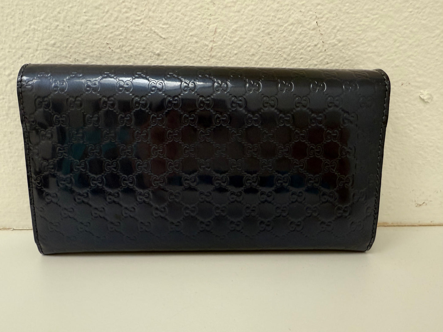 Gucci Navy Guccissima Patent Leather Long Continental Wallet