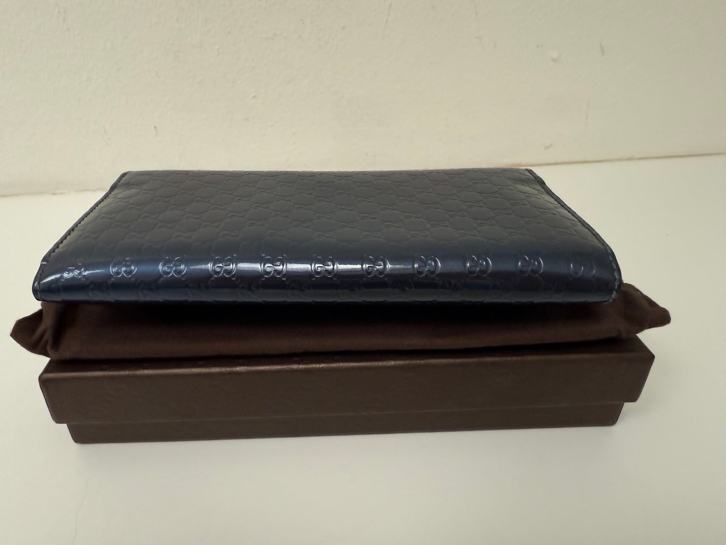 Gucci Navy Guccissima Patent Leather Long Continental Wallet