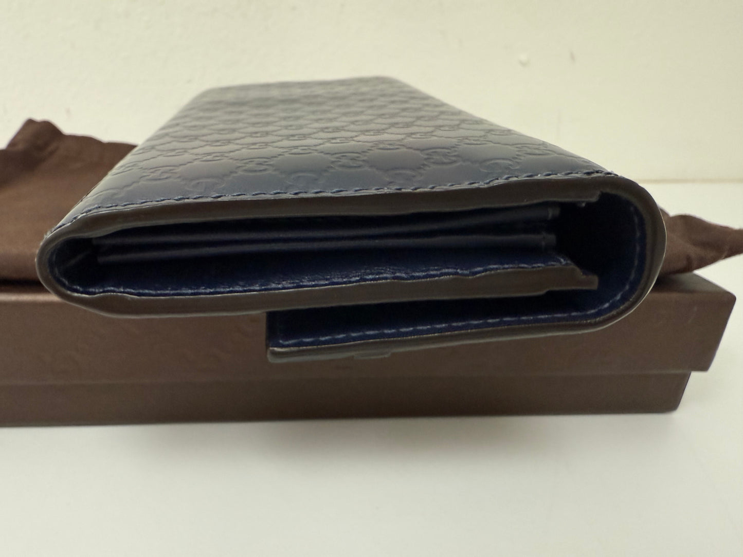 Gucci Navy Guccissima Patent Leather Long Continental Wallet