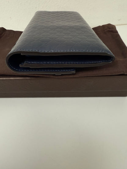 Gucci Navy Guccissima Patent Leather Long Continental Wallet