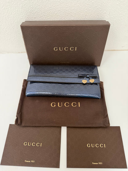 Gucci Navy Guccissima Patent Leather Long Continental Wallet