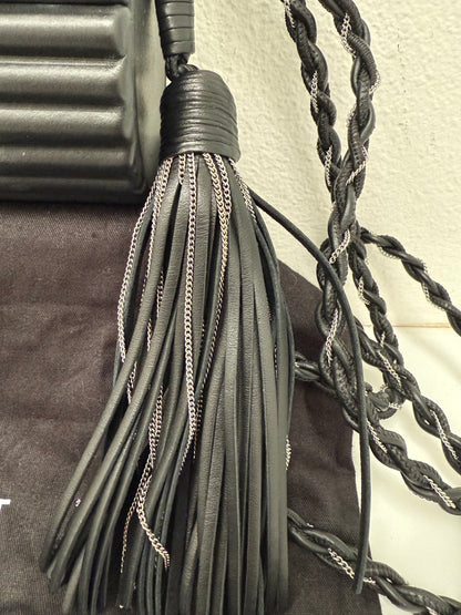 Saint Laurent Ribbed Plexiglass Lambskin Fringe Monogram Opium Box Bag