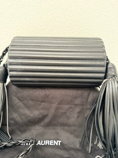 Saint Laurent Ribbed Plexiglass Lambskin Fringe Monogram Opium Box Bag