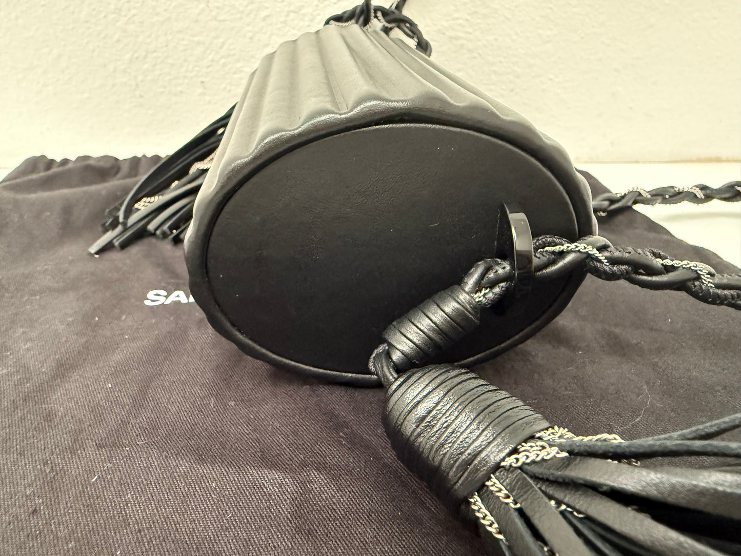 Saint Laurent Ribbed Plexiglass Lambskin Fringe Monogram Opium Box Bag