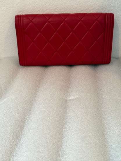 Chanel CC Quilted Pink BIFOLD Leather Long Flap Boy Wallet