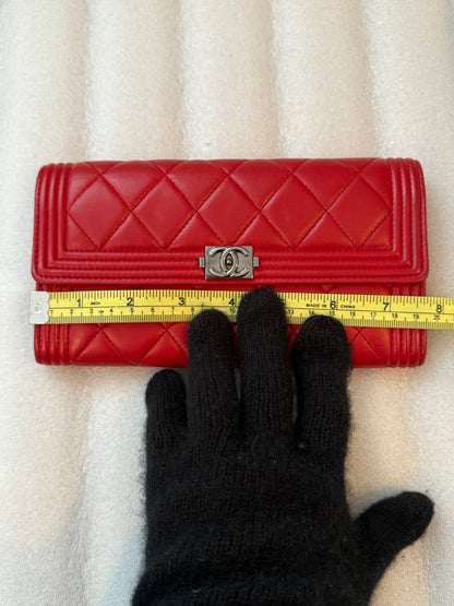 Chanel CC Quilted Pink BIFOLD Leather Long Flap Boy Wallet