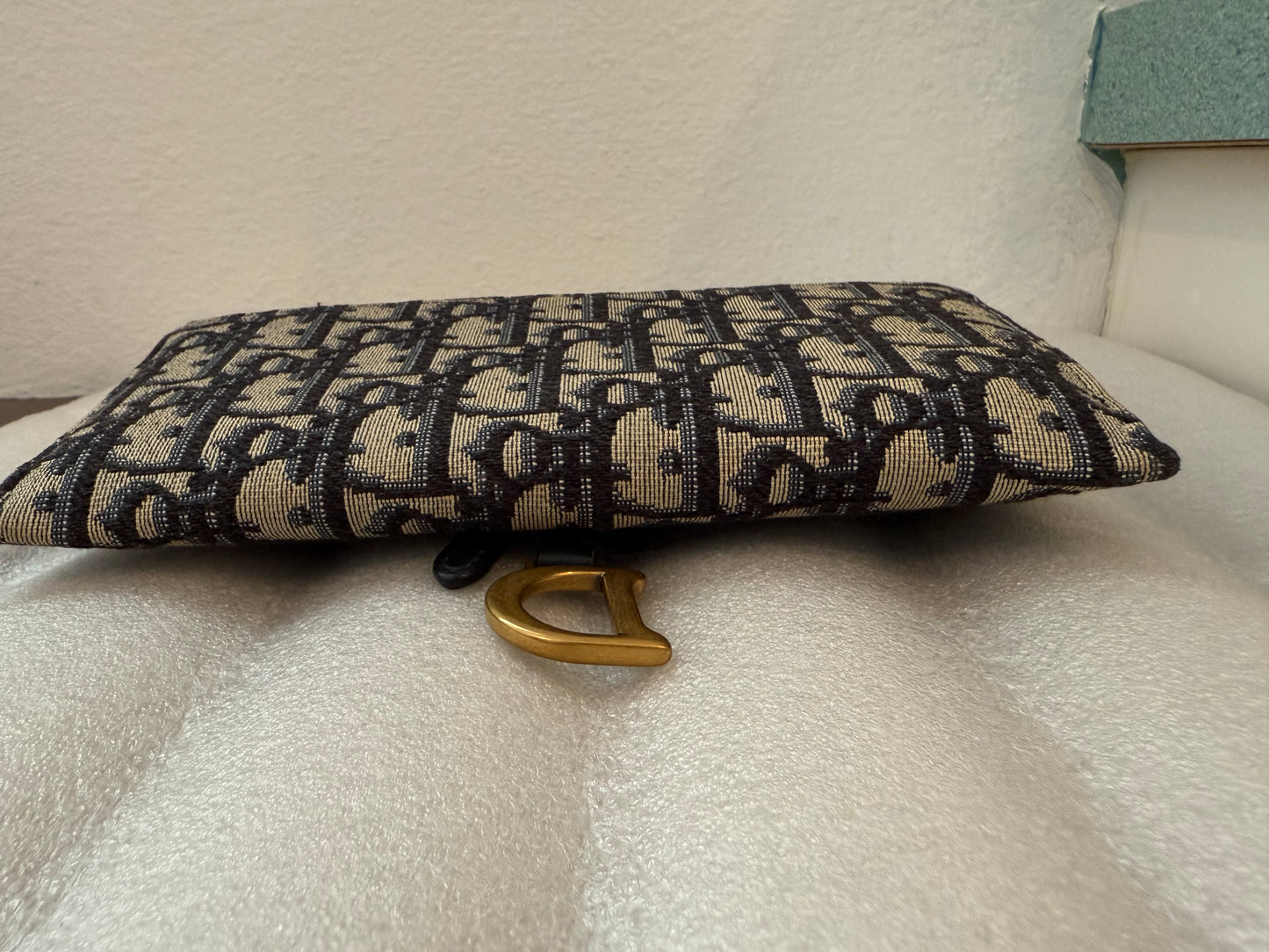 Christian Dior Blue Oblique Jacquard Saddle Pouch with Chain WOC Wallet on Chain