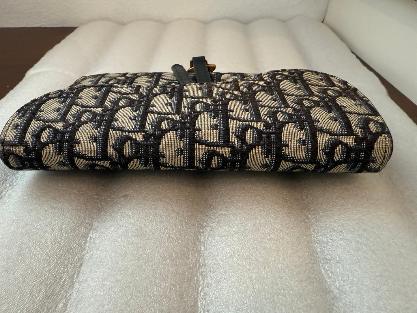 Christian Dior Blue Oblique Jacquard Saddle Pouch with Chain WOC Wallet on Chain