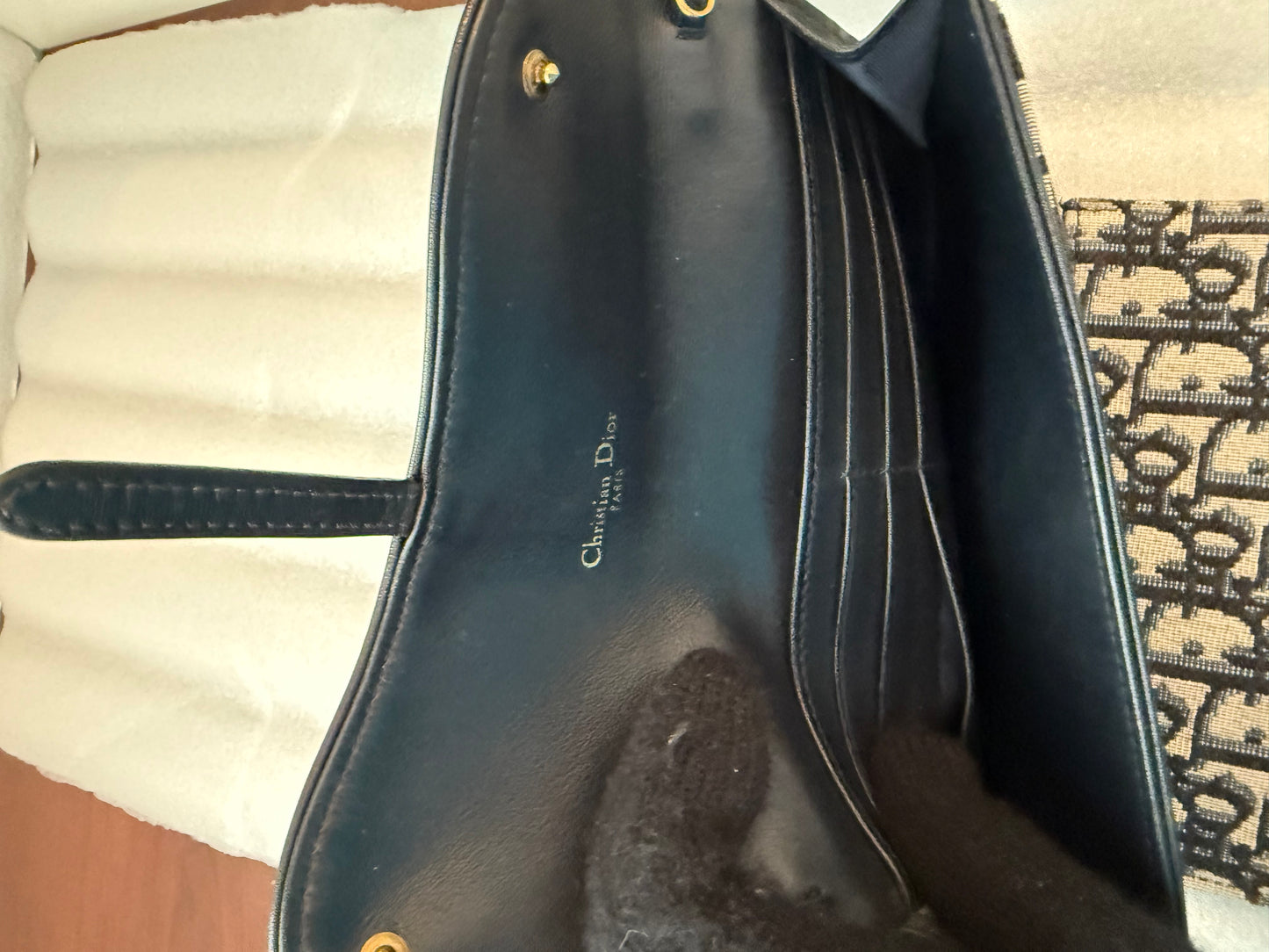 Christian Dior Blue Oblique Jacquard Saddle Pouch with Chain WOC Wallet on Chain