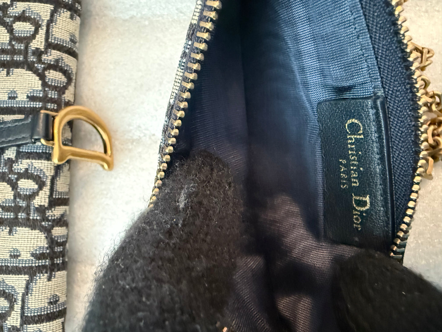 Christian Dior Blue Oblique Jacquard Saddle Pouch with Chain WOC Wallet on Chain