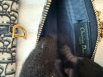 Christian Dior Blue Oblique Jacquard Saddle Pouch with Chain WOC Wallet on Chain