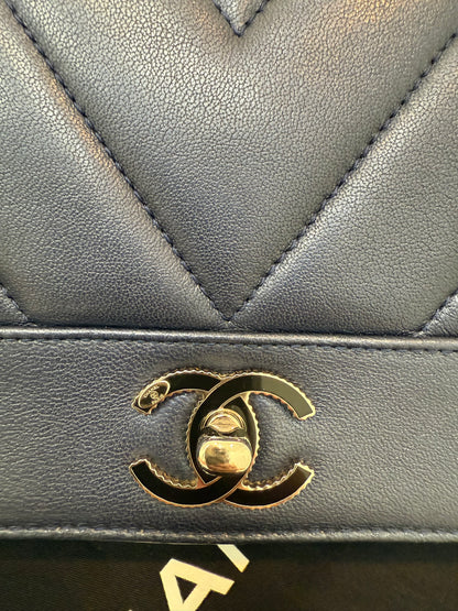 CHANEL Quilted Small Dark Navy Mademoiselle Double Flap Bag