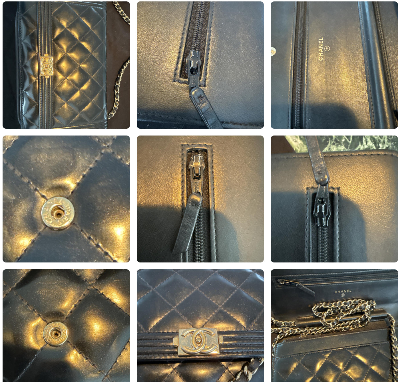 Chanel Le Boy Black Pearlescent Quilted Leather w Gold WOC Wallet on Chain Bag