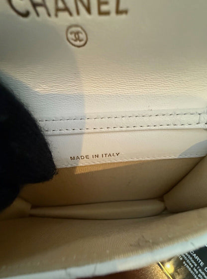 CHANEL White Lambskin Mini Square Flap Bag Pearl Crush / Gold Ball Bag